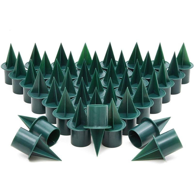 Festive Green Plastic Taper Candle Holder Stakes 40-Pack