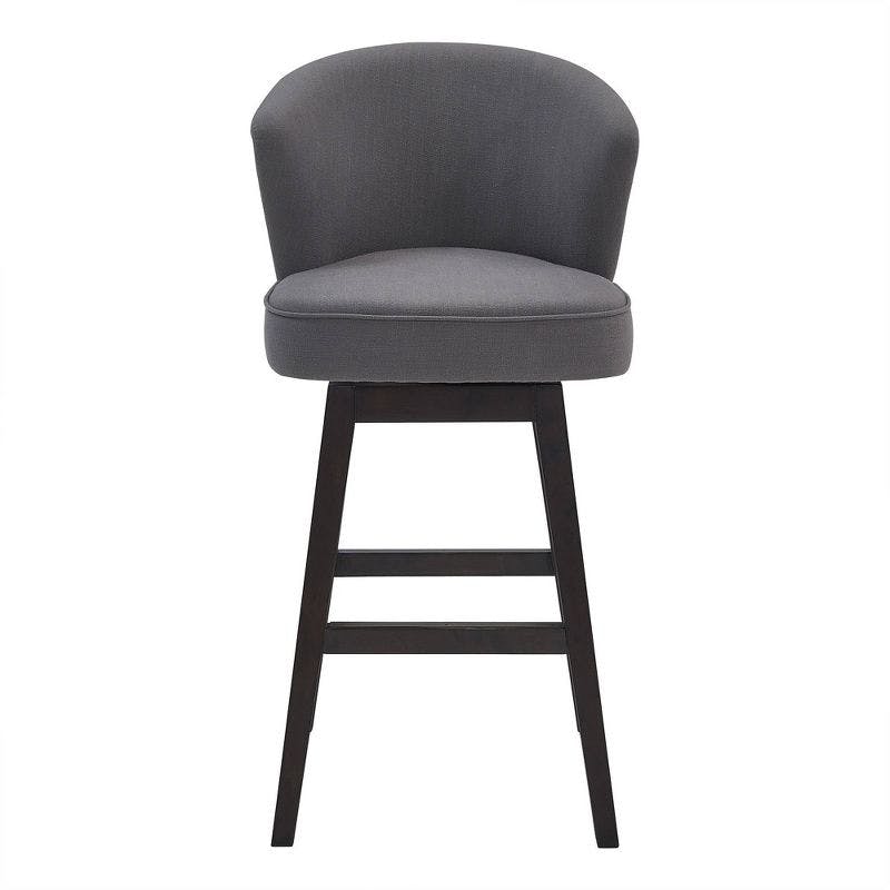 Contemporary Gray Fabric Swivel Counter Stool with Espresso Wood Base