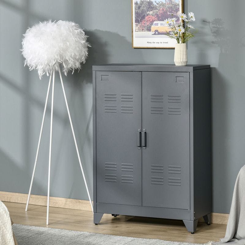 Industrial Grey Steel Office Storage Cabinet with Adjustable Shelving