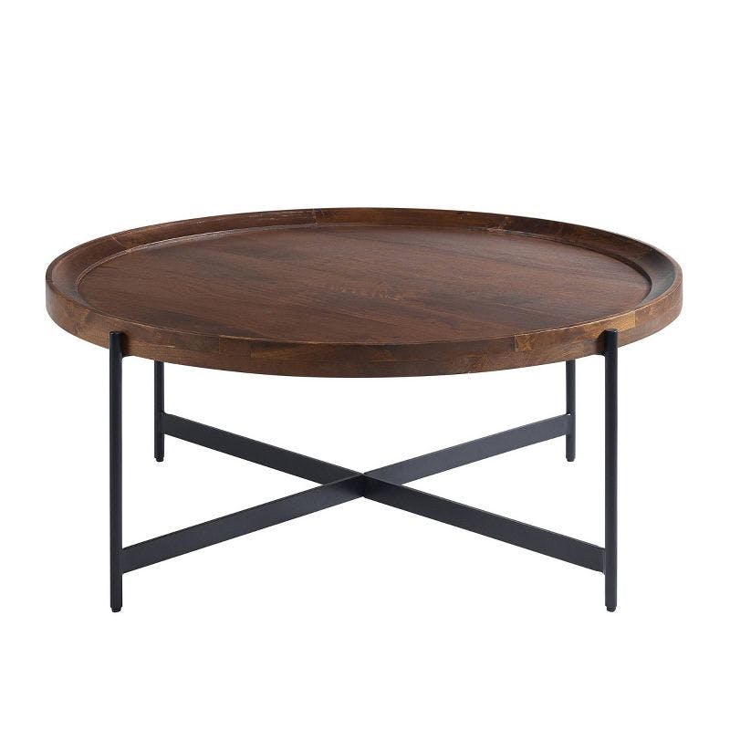 43.5" Chestnut & Black Round Wood-Metal Coffee Table