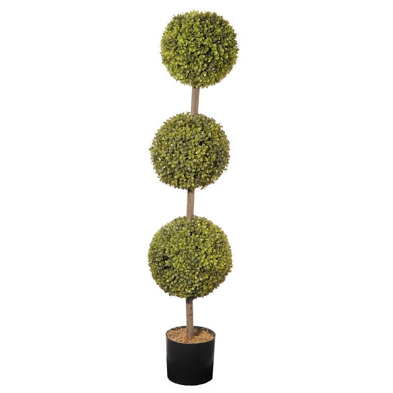 Elegant Outdoor 48" Plastic Boxwood 3-Ball Topiary in Pot