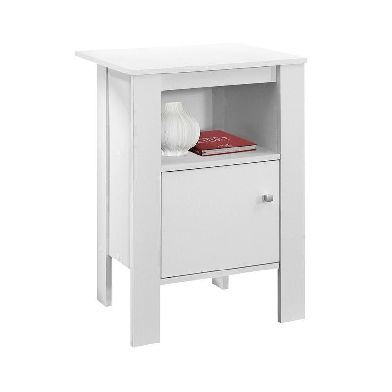 Elegant White Wood Accent Table with Open Shelf and Storage Cabinet