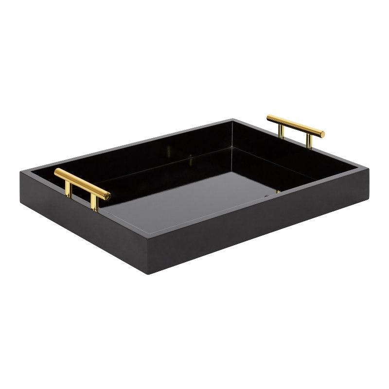 Lipton Rectangular Glossy Black and Gold Wooden Tray