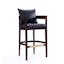 Elegant Black Faux Leather & Walnut Wood Barstool with Gold Accents