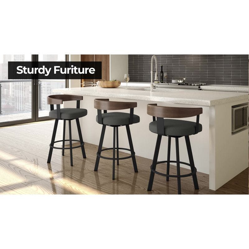 Greige Faux Leather Swivel Counter Stool with Grey Metal Frame
