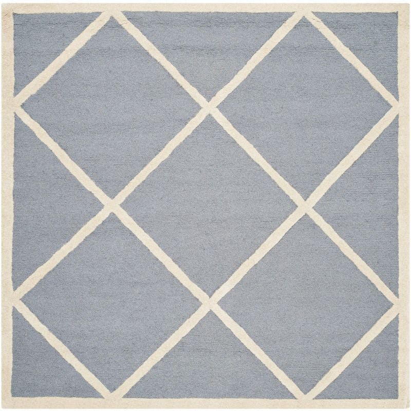 Hand-Tufted Silver/Ivory Wool 6' x 6' Square Rug