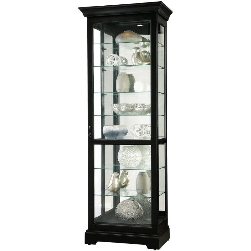 Traditional Black Satin Lighted Curio Cabinet with Adjustable Shelves