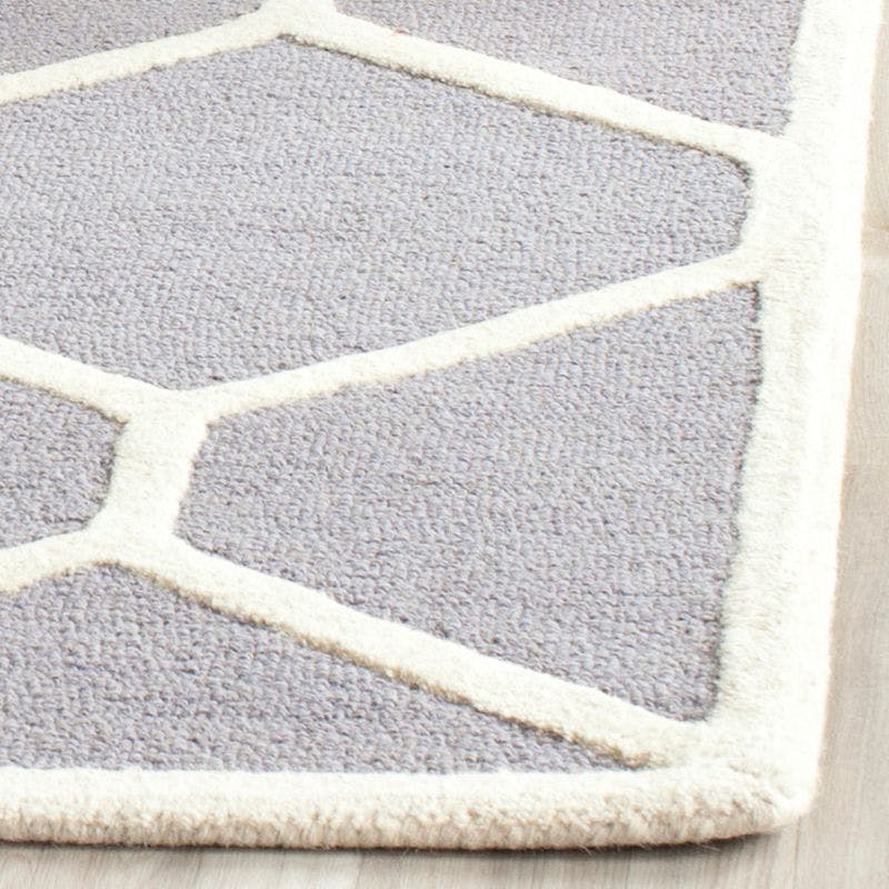 Hand-Tufted Silver/Ivory Wool Square Rug - 6'x6' Comfort Elegance