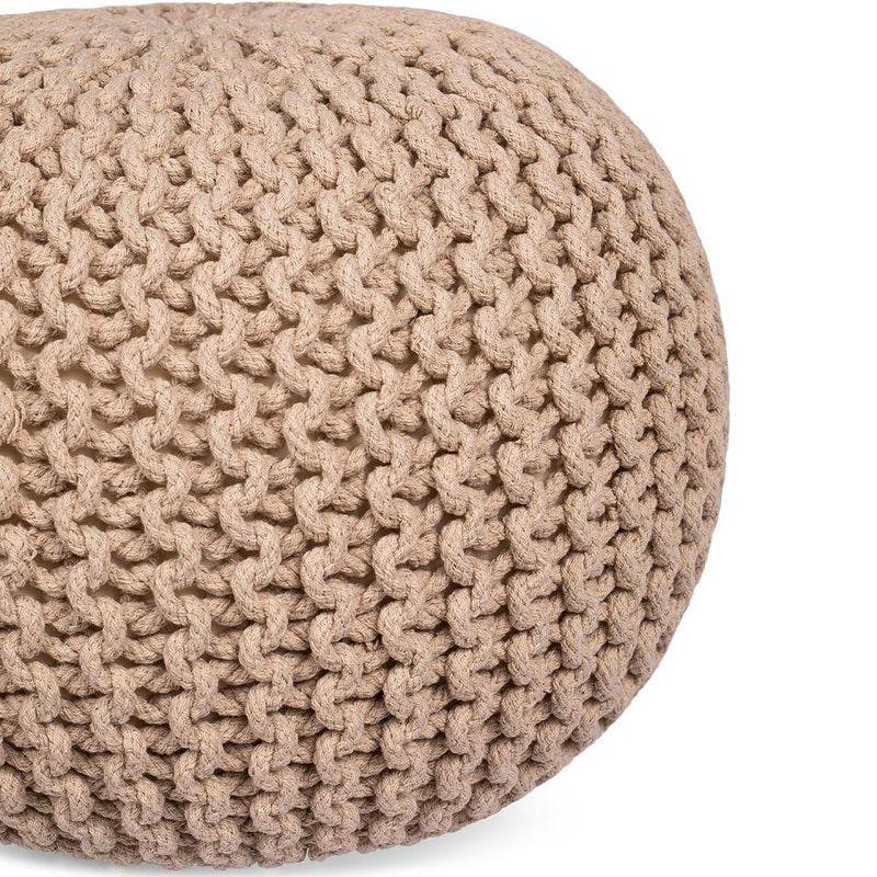 Natural Hand-Knitted Cotton Bean Bag Pouf - 19" Round