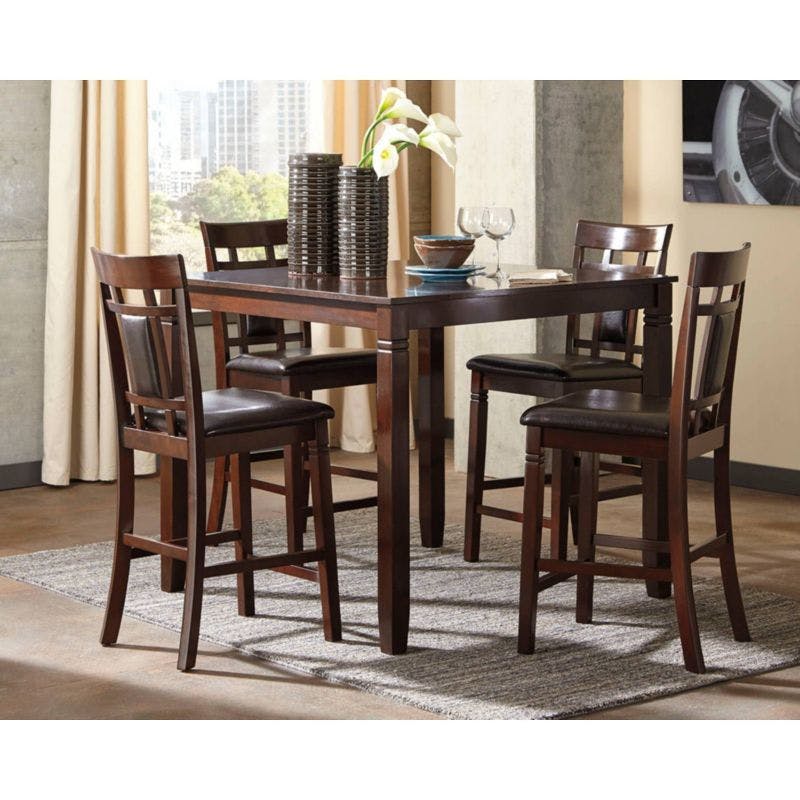 Transitional Warm Brown 5-Piece Counter Height Square Dining Set