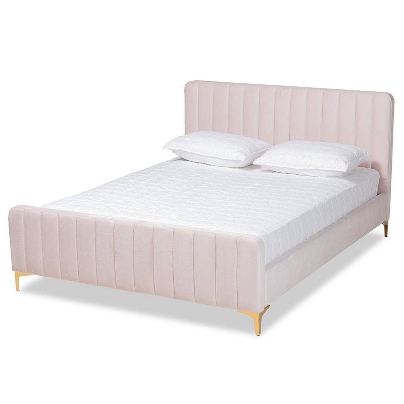 Luxurious Nami King-Sized Velvet Upholstered Bed with Gold Metal Legs