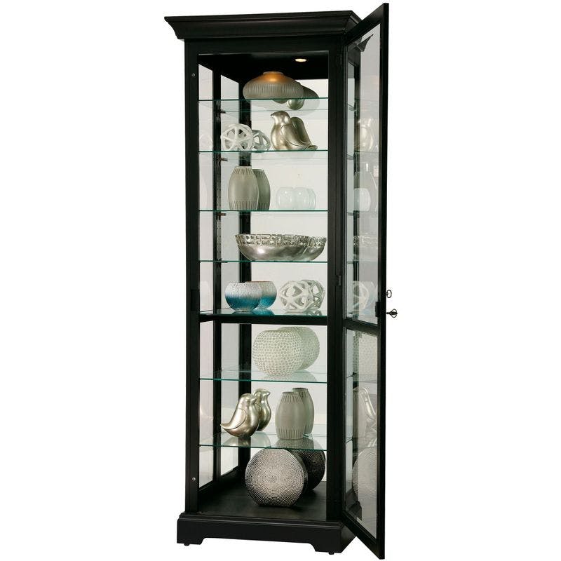 Traditional Black Satin Lighted Curio Cabinet with Adjustable Shelves
