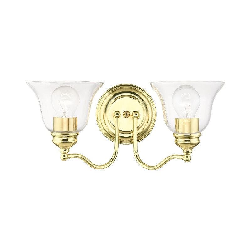 Elegant Polished Brass 2-Light Vanity with Clear Glass Shades