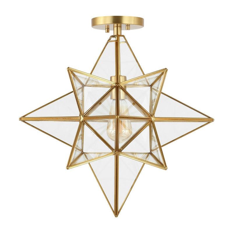 Abrielle 19" Antique Brass and Clear Glass Star Faceted LED Flush Mount