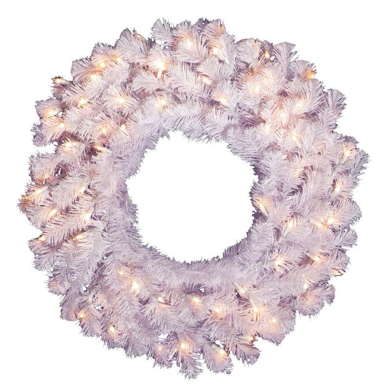 24" Crystal White Spruce Pre-Lit Artificial Christmas Wreath