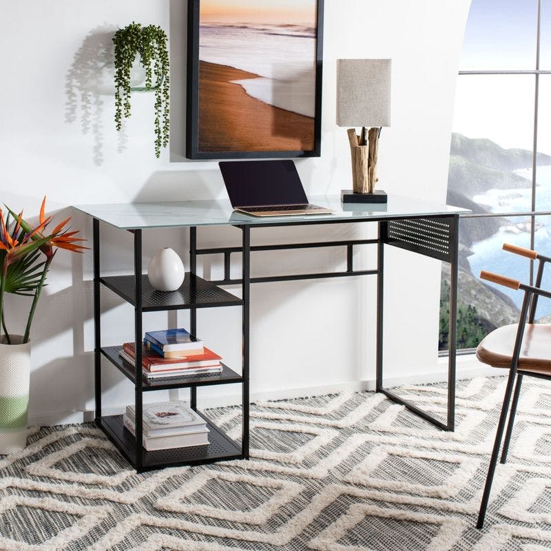 Transitional Black Metal and Glass 47" Home Office Desk
