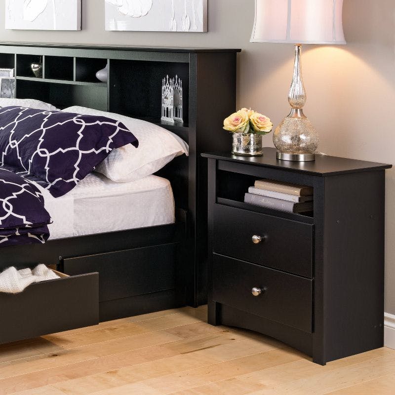 Sonoma Tall Black 2-Drawer Nightstand with Open Shelf