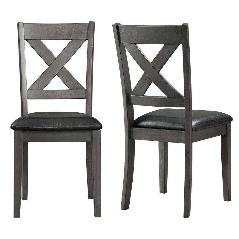 Cross-Back Gray Faux Leather Upholstered Side Chair Set