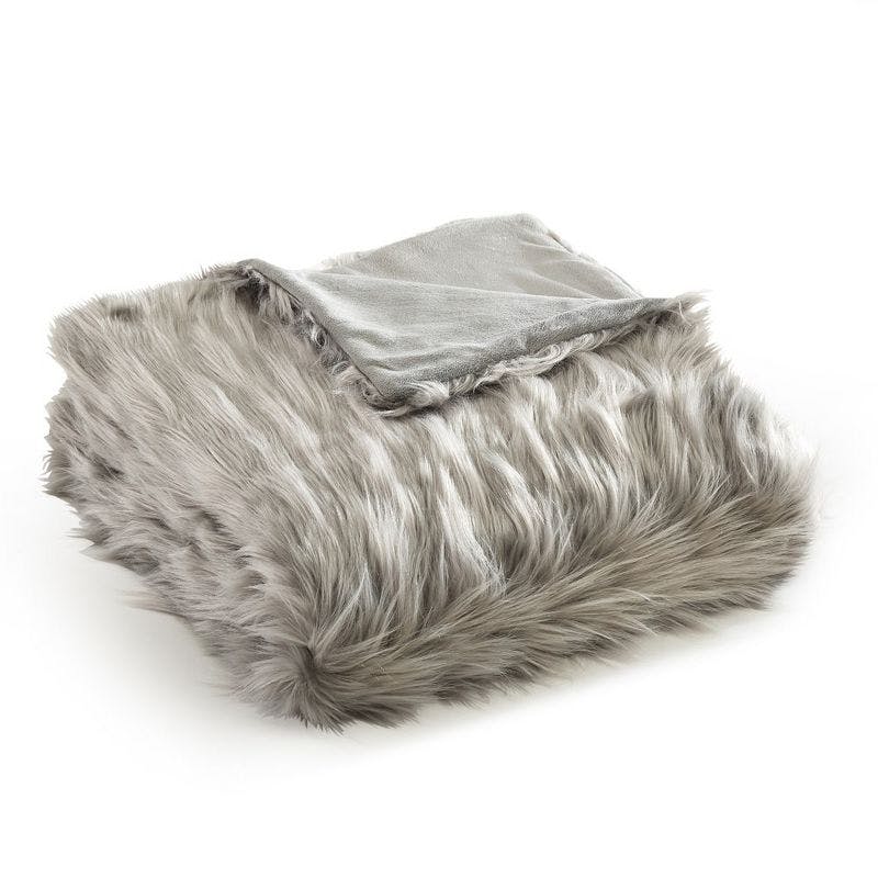 Luxurious Two-Tone Faux Fur & Fleece Baby Throw - Gray