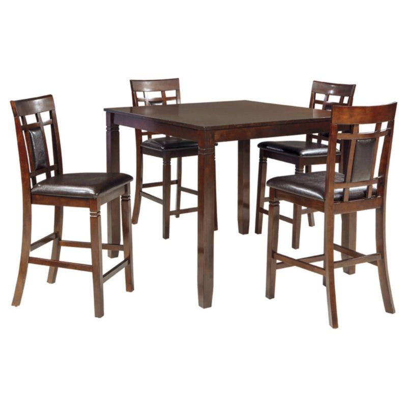 Transitional Warm Brown 5-Piece Counter Height Square Dining Set
