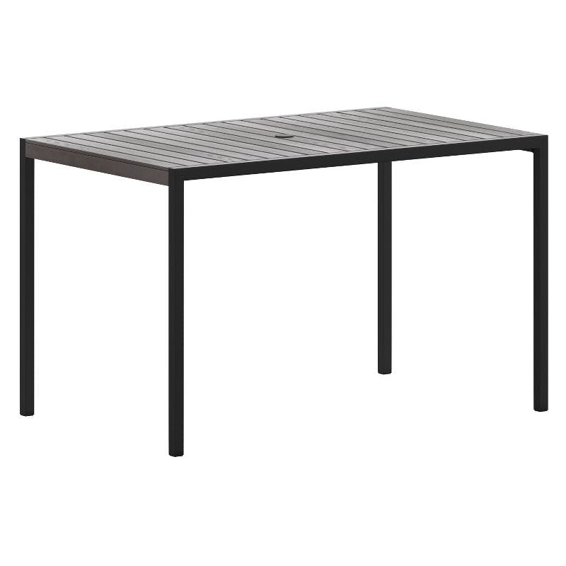 Lark 48" Rectangular Steel and Gray Faux Teak Outdoor Dining Table