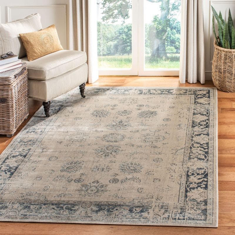 Hand-Knotted Elegance Stone Blue Viscose Area Rug, 5'3" x 7'6"