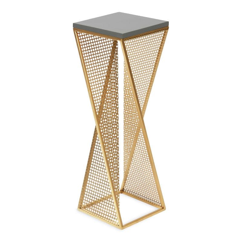 Elita Rustic Gray and Satin Gold Wood-Metal Pedestal Table