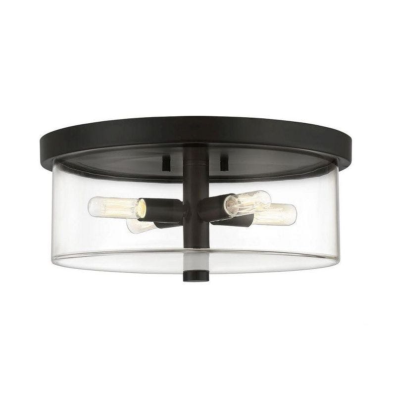 Elevated Clear Glass & Flat Black 4-Light Transitional Flush Mount