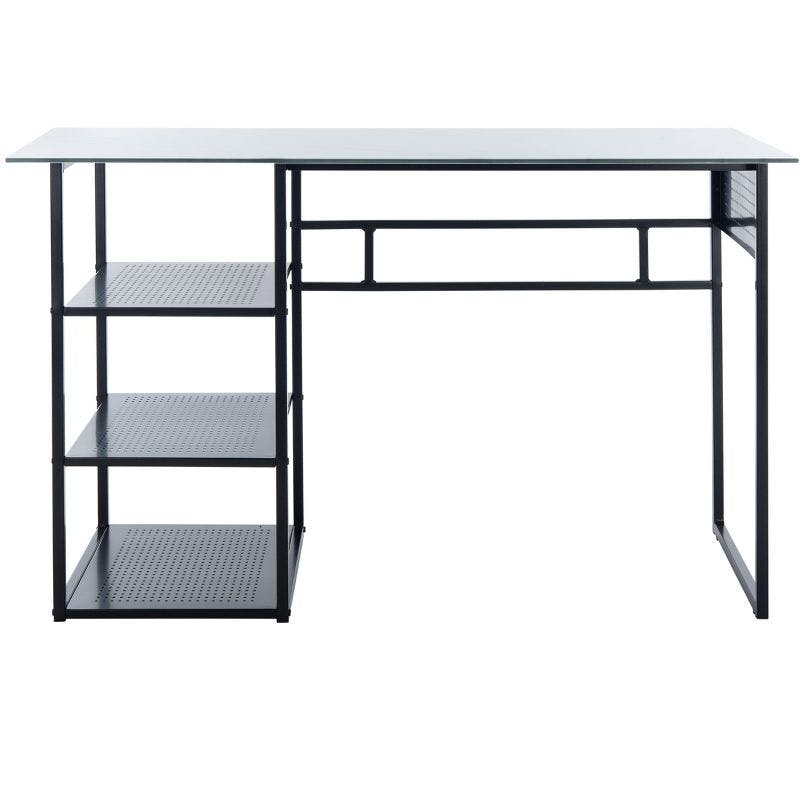 Transitional Black Metal and Glass 47" Home Office Desk