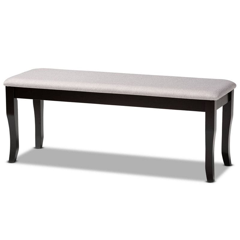 Cornelie Dark Brown Wood and Grey Fabric Upholstered Dining Bench