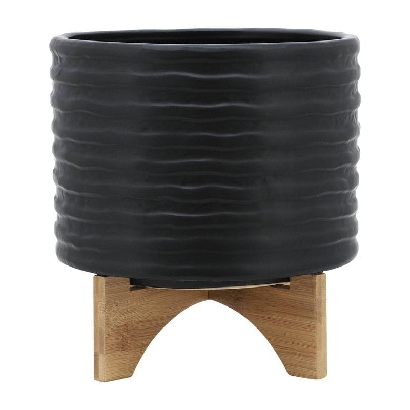Sagebrook 11" Black Ceramic Planter with Stand for Indoor & Outdoor