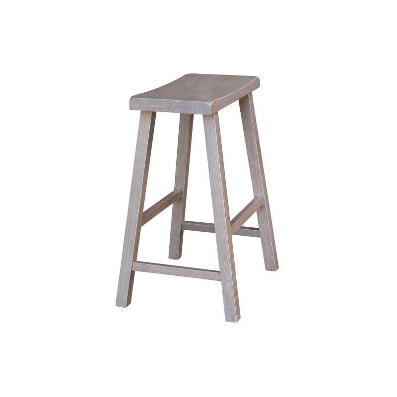 Washed Gray Taupe Solid Wood Saddle Style Counter Stool