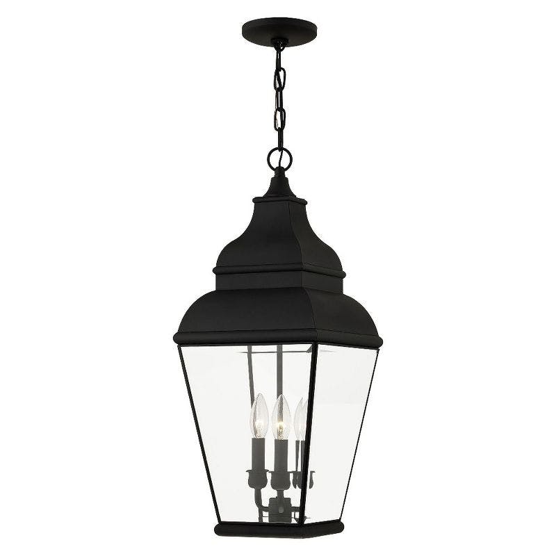 Exeter 3-Light Black Nickel Outdoor Pendant Lantern with Clear Beveled Glass