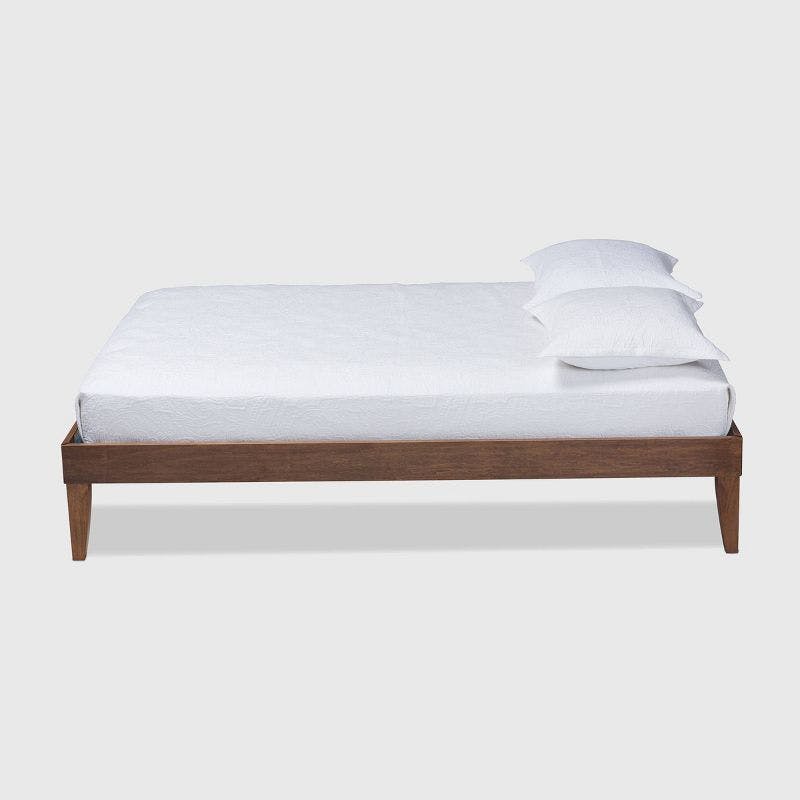 Mid-Century Modern Walnut Brown Full Platform Bed with Slats