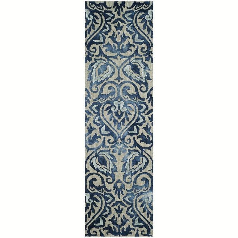 Royal Blue Hand-Tufted Wool Runner Rug with Silk Accents, 2'3" x 8'