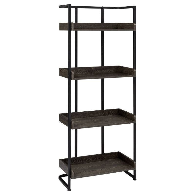 Ember Contemporary Dark Brown Steel and Oak 4-Shelf Bookcase