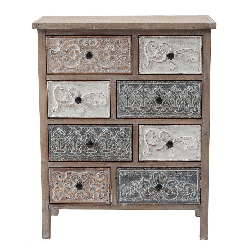 Rustic Black Farmhouse 8-Drawer Carved Accent Chest