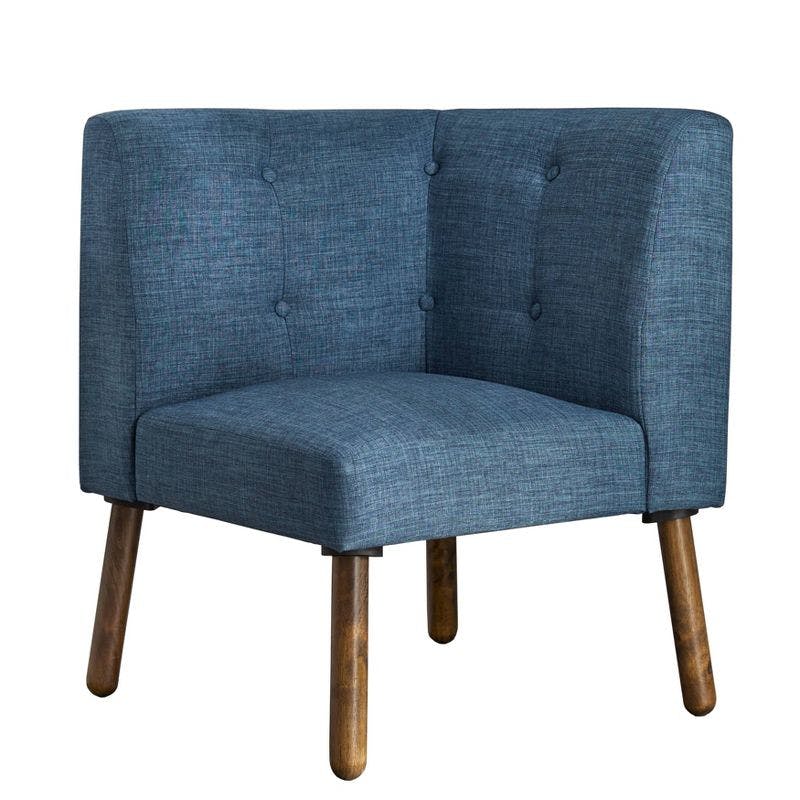Retro Charm Blue Fabric Button-Tufted Corner Chair