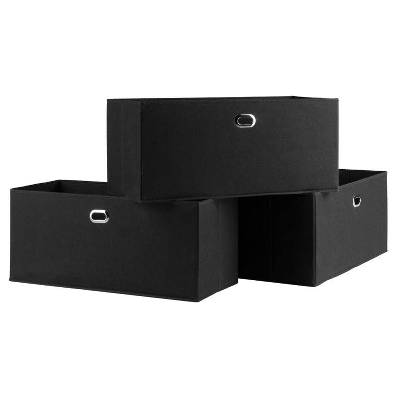 Winsome Transitional 3-Piece Black Fabric Folding Storage Basket Set
