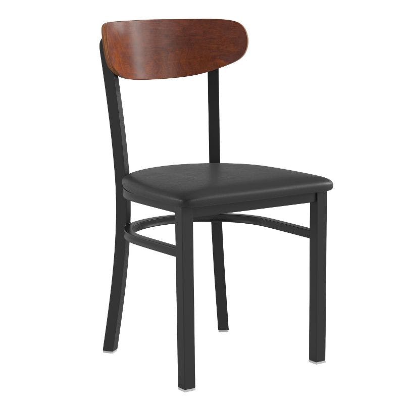 Wright Modern Commercial Black Steel Chair with Walnut Boomerang Back