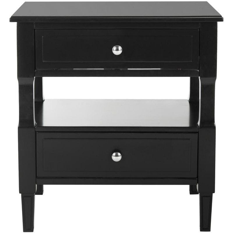 Burgundy Inspired Black 2-Drawer Nightstand with Silver Pulls