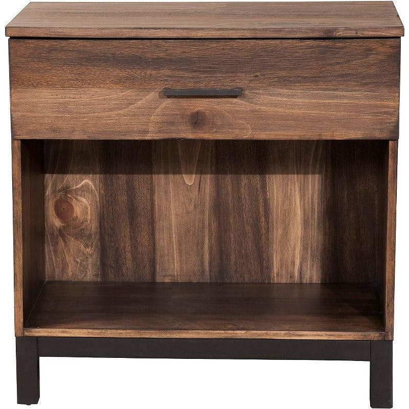 Rustic Pine and Mahogany 1-Drawer Nightstand with Open Shelf