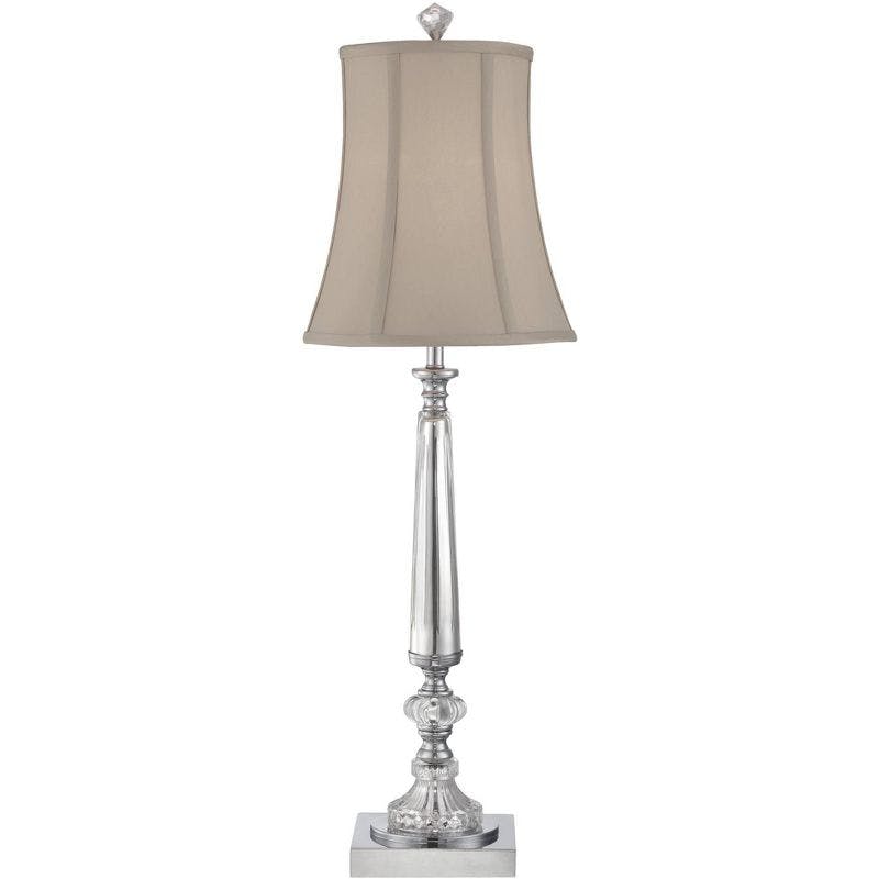 Vienna 27'' Chrome Finish Crystal Column Console Table Lamp with Taupe Bell Shade
