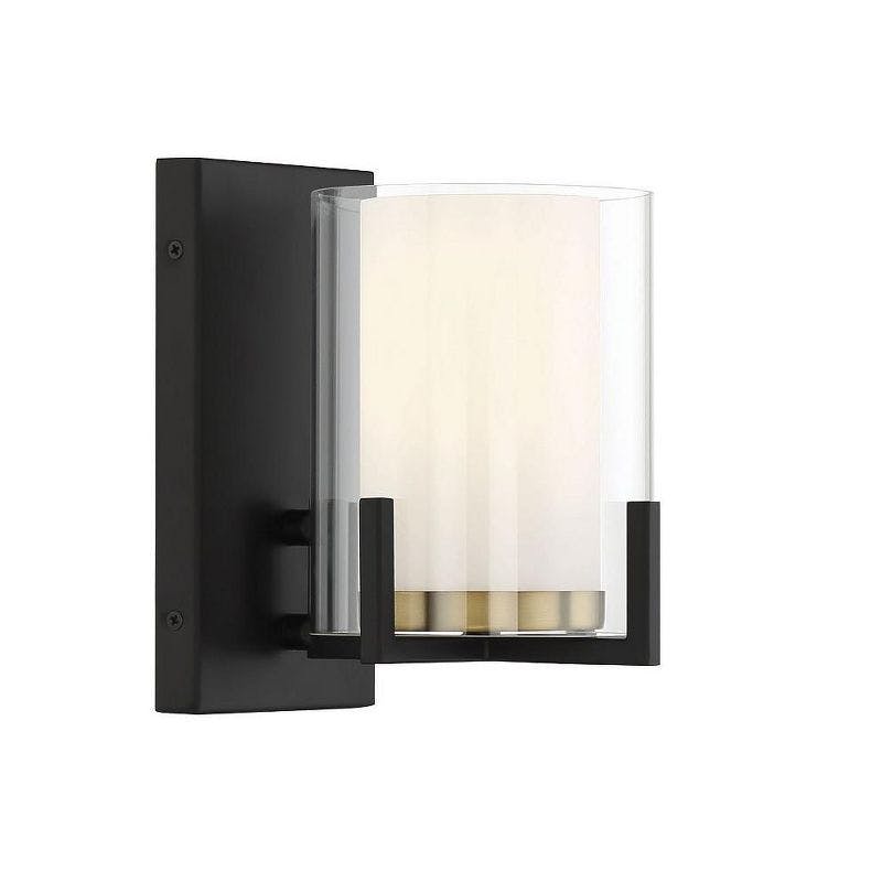 Eaton 8.25" Matte Black and Warm Brass Contemporary Outdoor Wall Sconce