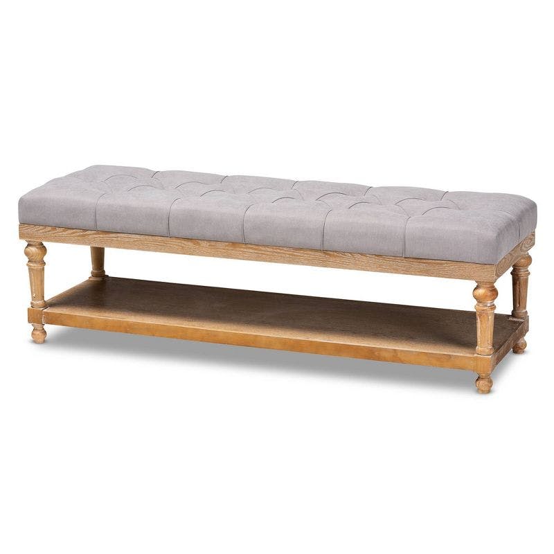 Linda Greywashed Wood and Linen Upholstered Storage Bench