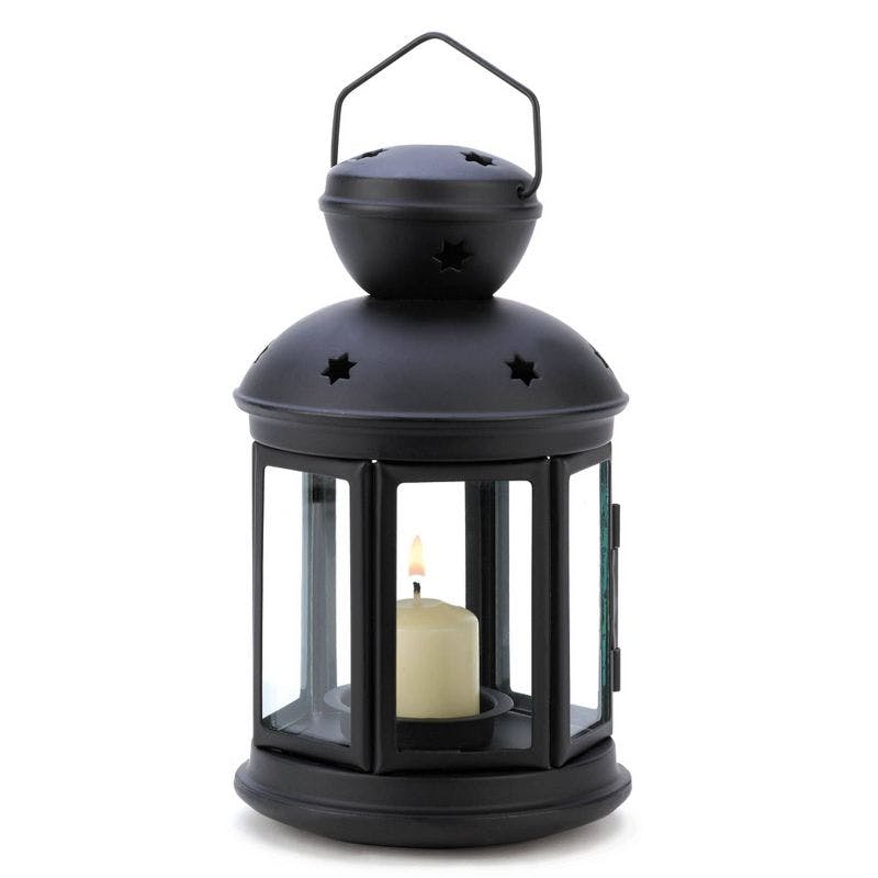 Elegant Colonial Black Iron & Glass Tabletop Candle Lantern