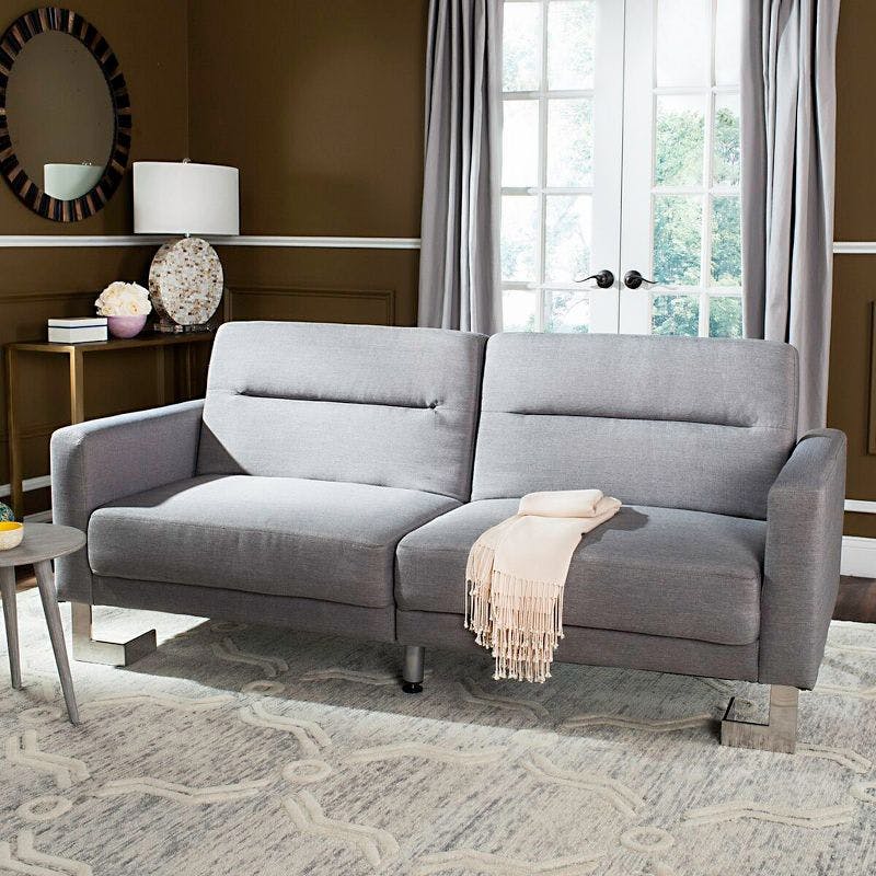 Contemporary Gray 76'' Metal Frame Sleeper Sofa Bed
