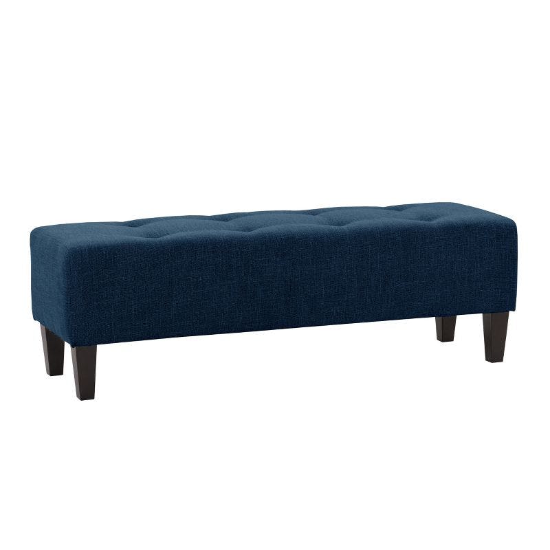 Rosewell Navy Blue Button-Tufted Soft Fabric Bedroom Bench
