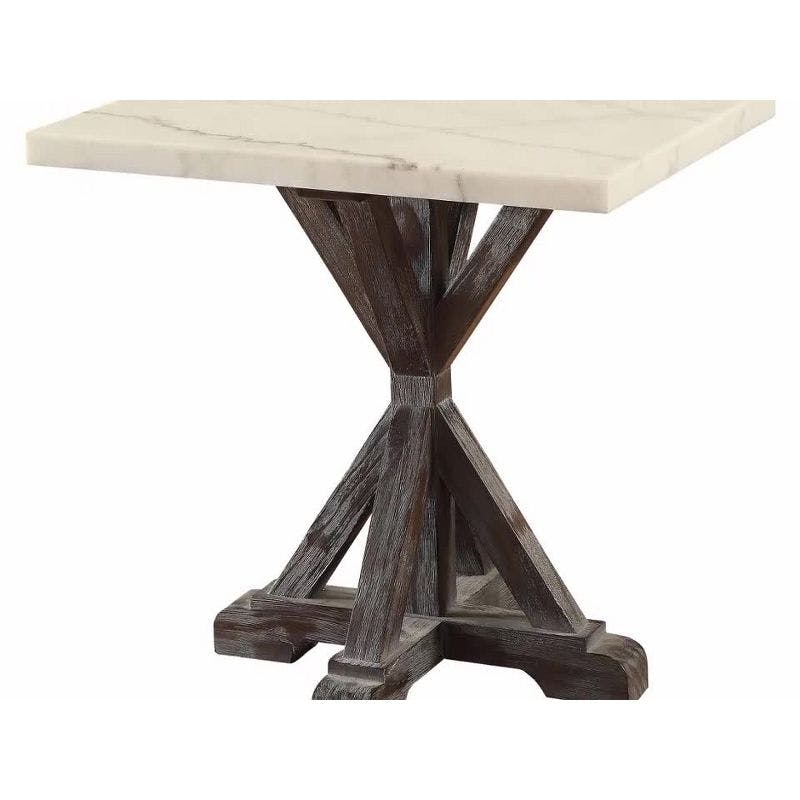Romina Weathered Espresso Pine Wood & White Marble End Table