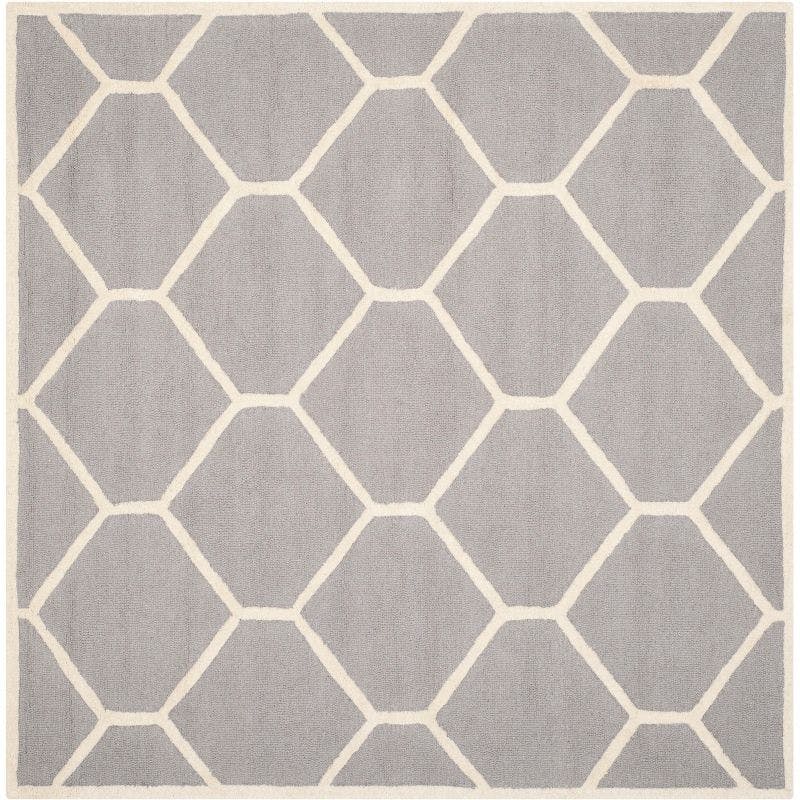 Hand-Tufted Silver/Ivory Wool Square Rug - 6'x6' Comfort Elegance